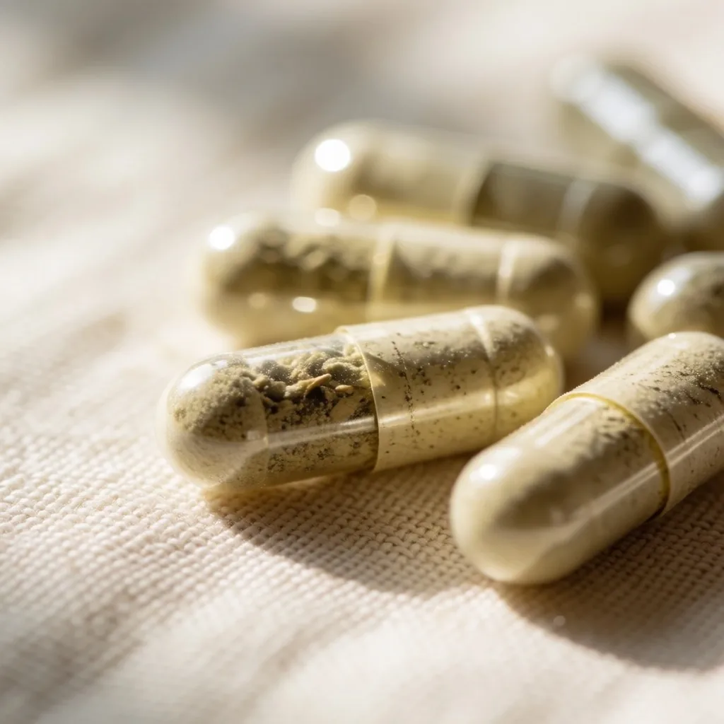 Clear vegetarian capsules on linen