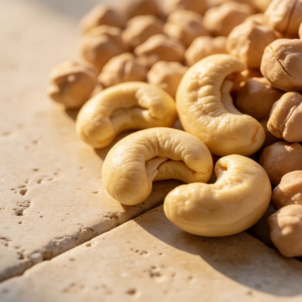 Cashews and chickpeas on stone, zinc and mineral food sources