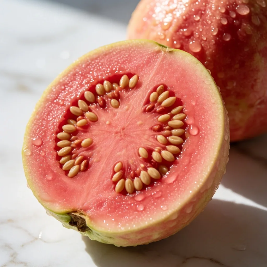 Fresh guava cross-section, a natural vitamin C source