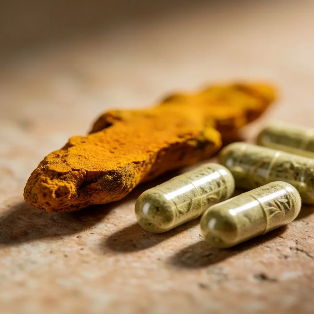 Botanical supplement ingredients on stone surface