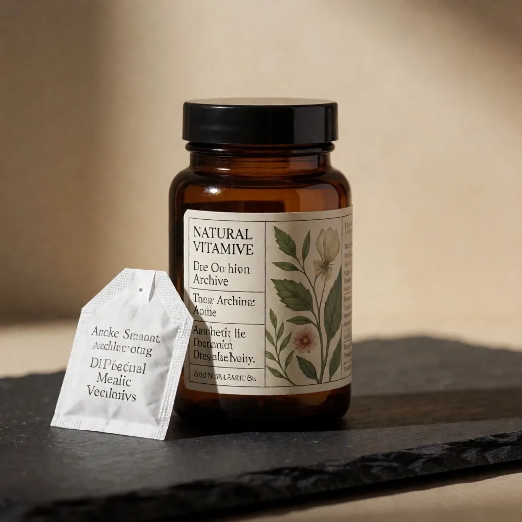Amber glass supplement bottle with desiccant pack