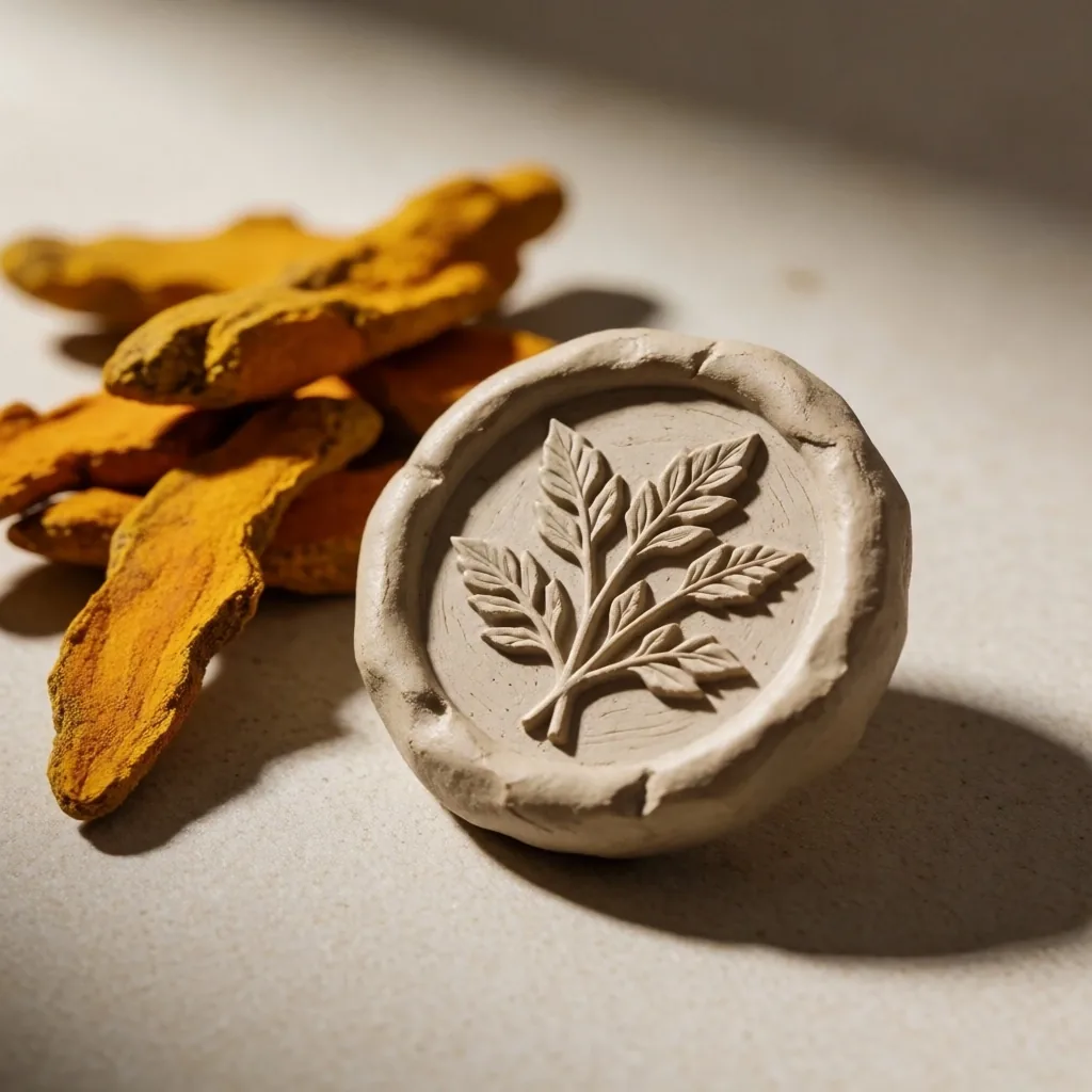 Botanical seal and dried leaves on stone