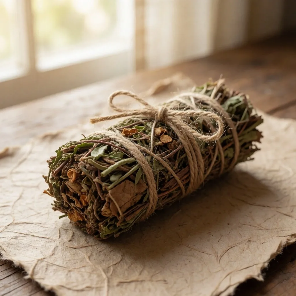 Bundle of dried herbs on paper
