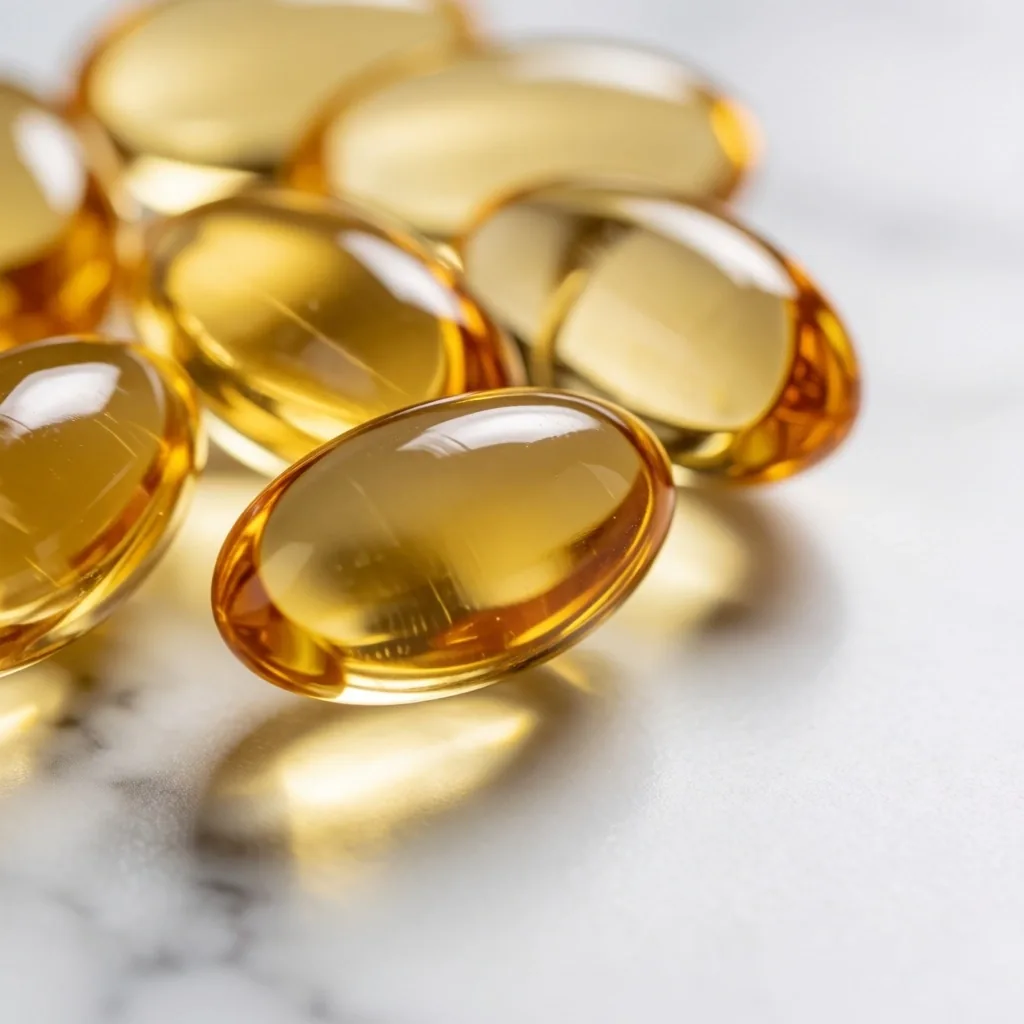 Amber omega-3 softgel capsules