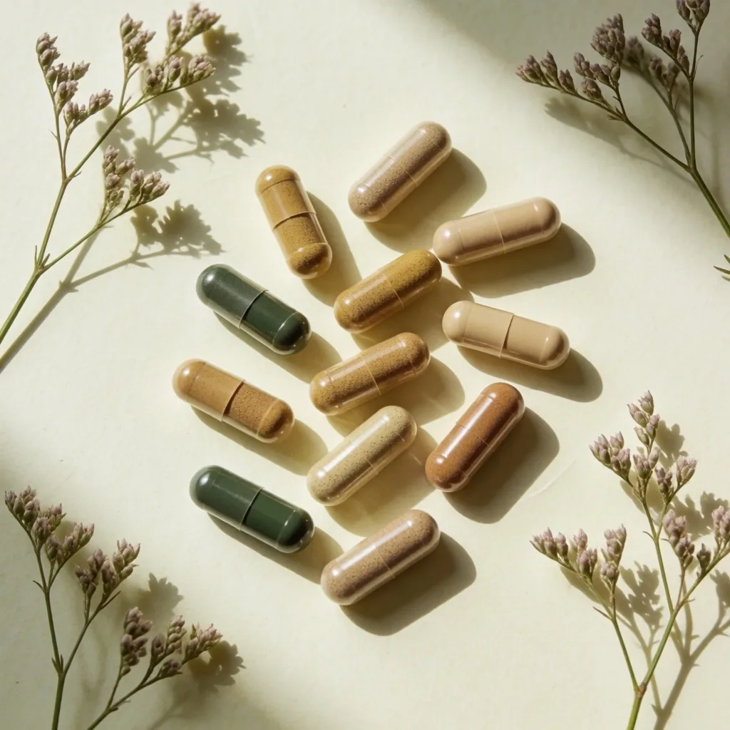 Assorted multivitamin capsules on paper
