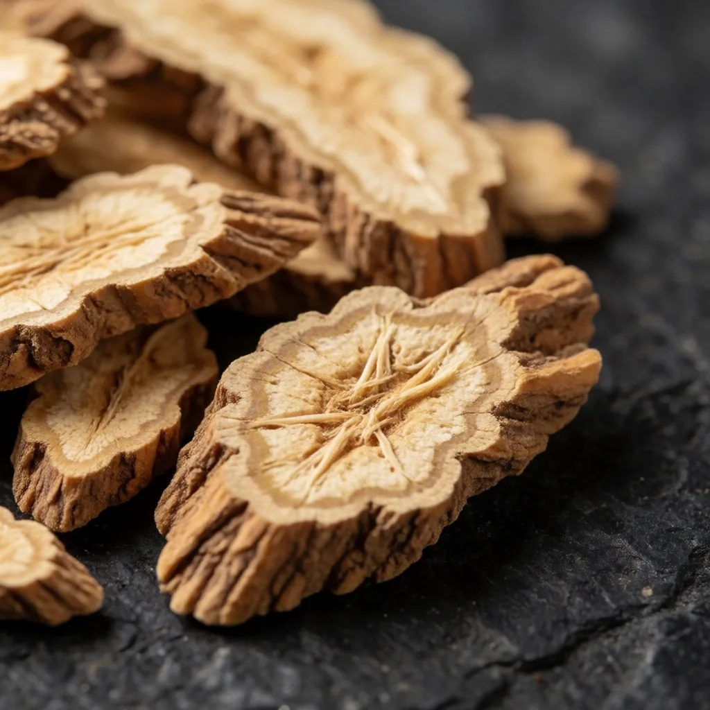 Dried tongkat ali root slices