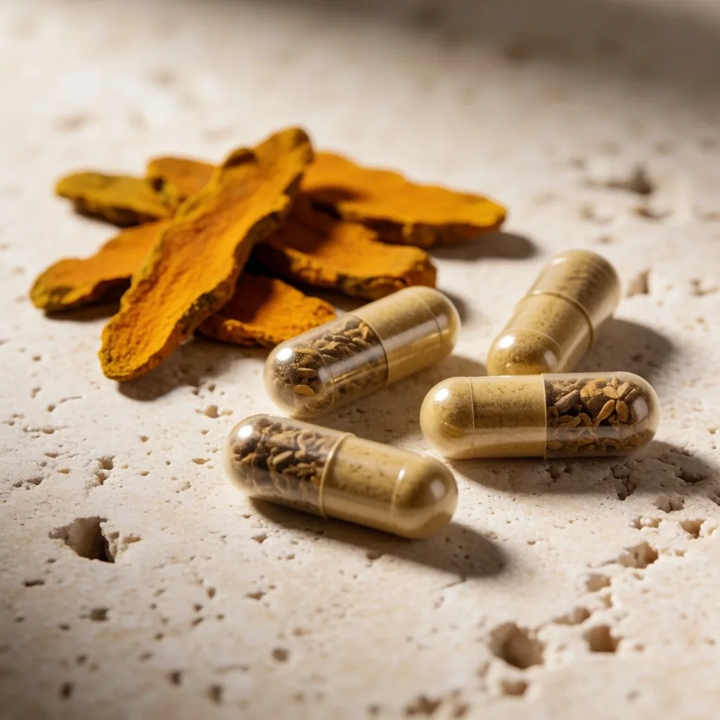 Turmeric powder and glucosamine capsules