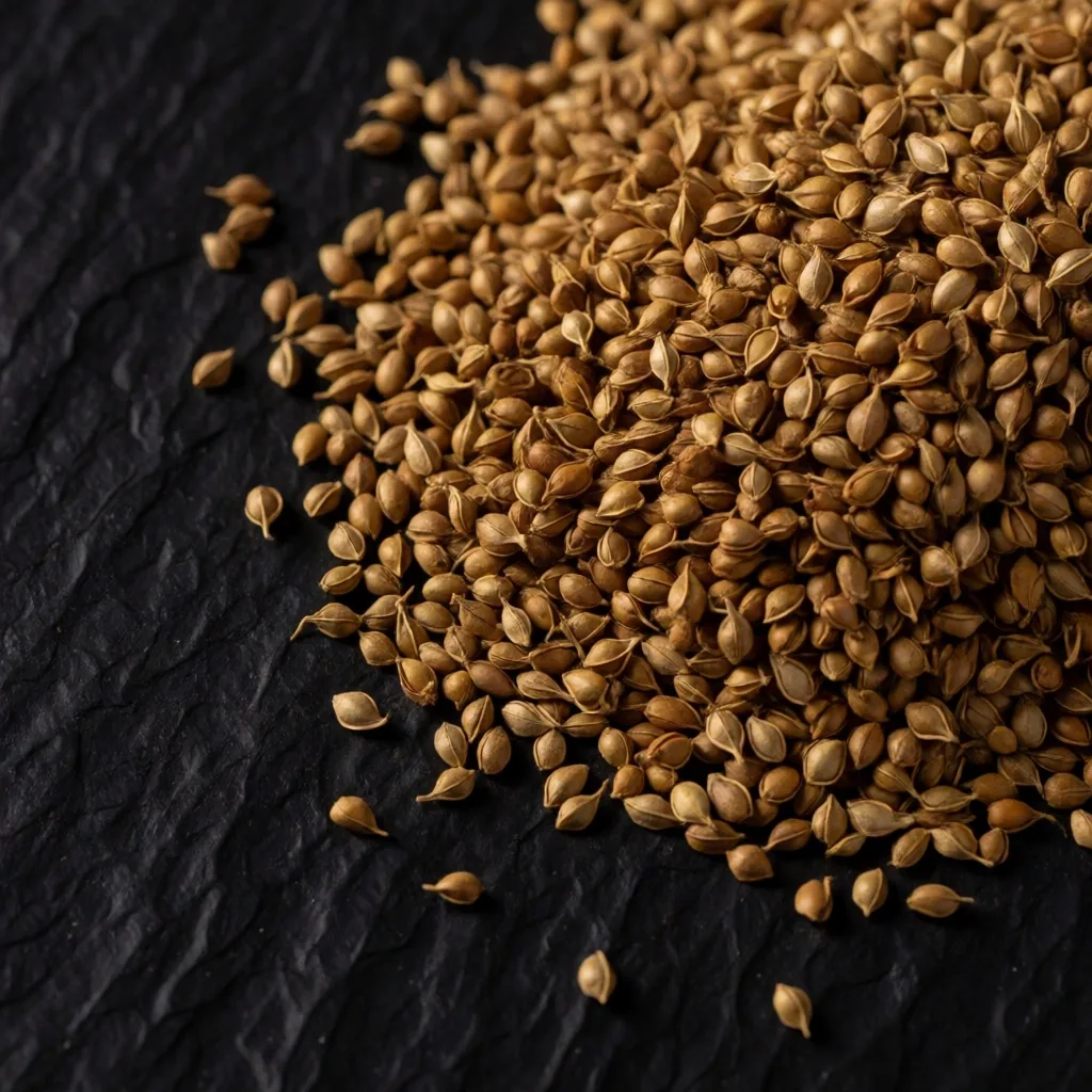 Fenugreek seeds on a dark stone surface